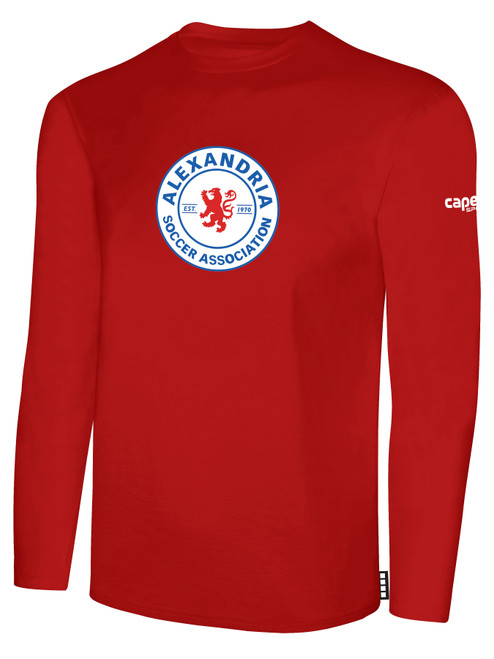 ALEXANDRIA SA LARGE CREST  LOGO BASICS LONG SLEEVE T-SHIRT CENTER FRONT CIRCLE CREST RED WHITE