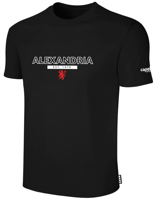 ALEXANDRIA SA LARGE CREST LOGO  BASICS SHORT SLEEVE T-SHIRT CENTER FRONT TEXT BLACK WHITE