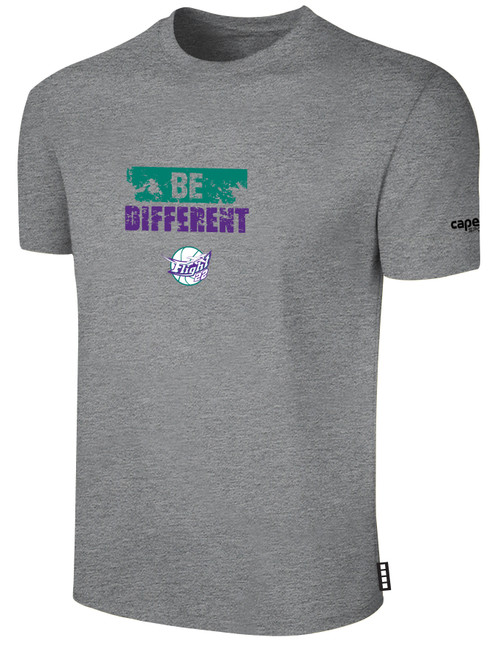 FLIGHT 22 SHORT SLEEVE COTTON T-SHIRT WEARERS CENTER CHEST BE DIFFERENT LOGO LIGHT HEATHER GREY BLACK