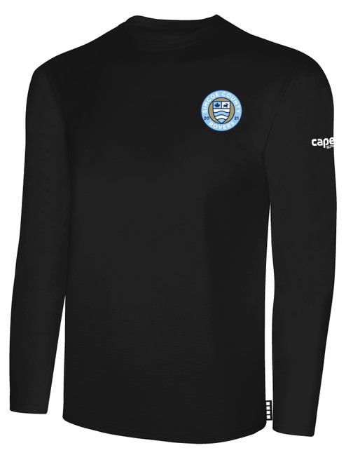 SIMCOE COUNTY ROVERS BASICS LONG SLEEVE COTTON TEE CREST ON WEARER'S LEFT CHEST BLACK WHITE