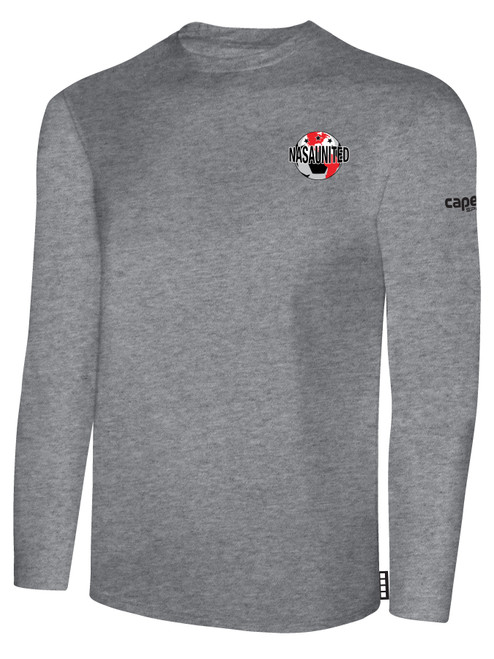 NASA UNITED BASICS LONG SLEEVE COTTON TEE SHIRT CREST ON WEARERS LEFT CHEST LIGHT HEATHER GREY BLACK