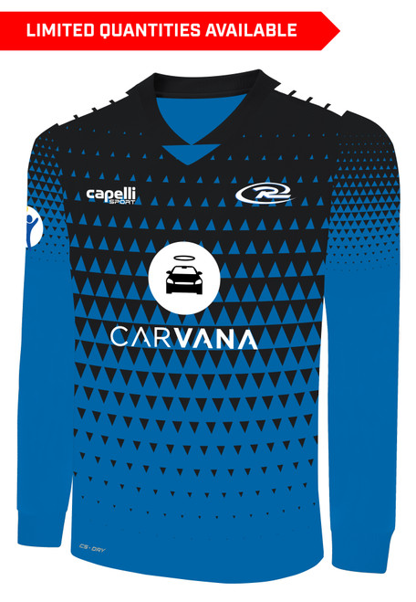 COLORADO RUSH COS  BROOKLYN II RUSH SOCCER PYRAMIDS LONG SLEEVE MATCH JERSEY  PROMO BLUE BLACK WHITE