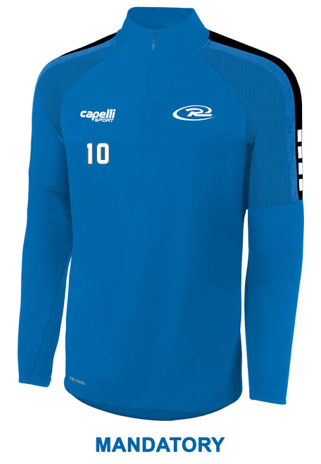 COLORADO RUSH EAST  RUSH SOCCER MADISON 1/4 ZIP TECHNICAL TRAINING TOP PROMO BLUE BLACK WHITE -KIT