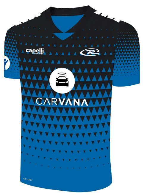 COLORADO RUSH EAST  BROOKLYN II RUSH SOCCER PYRAMIDS SHORT SLEEVE MATCH JERSEY PROMO BLUE BLACK WHITE