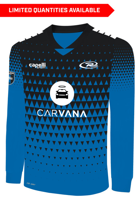 IOWA RUSH NORTH  BROOKLYN II RUSH SOCCER PYRAMIDS LONG SLEEVE MATCH   JERSEY PROMO BLUE BLACK WHITE