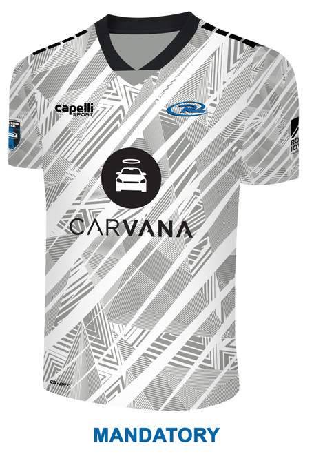 IOWA RUSH  BROOKLYN II RUSH SOCCER SCATTERED SHARDE SHORT SLEEVE MATCH JERSEY WHITE PROMO GREY BLACK -KIT