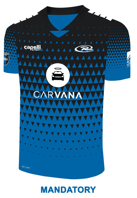 IOWA RUSH  BROOKLYN II RUSH SOCCER PYRAMIDS SHORT SLEEVE MATCH JERSEY PROMO BLUE BLACK WHITE -KIT