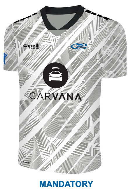 MOUNTAIN RUSH  BROOKLYN II RUSH SOCCER SCATTERED SHARDE SHORT SLEEVE MATCH JERSEY WHITE PROMO GREY BLACK -KIT