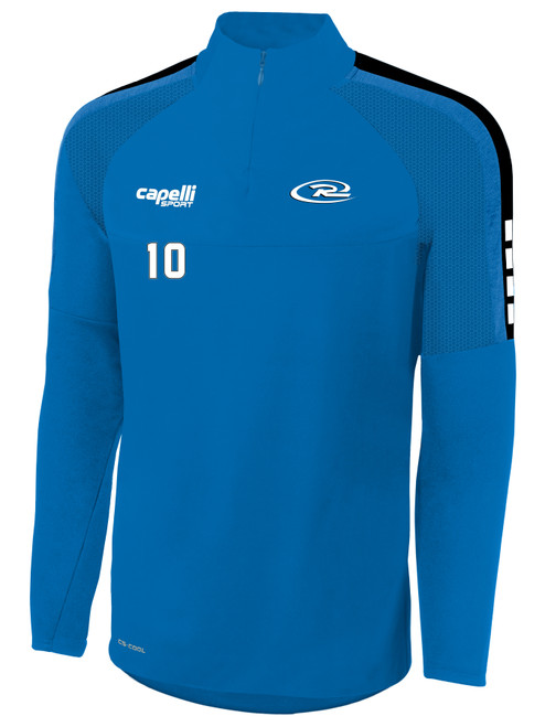 PFC RUSH  SOCCER MADISON 1/4 ZIP TECHNICAL TRAINING TOP PROMO BLUE BLACK WHITE