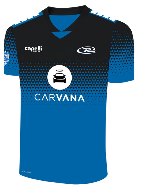 PFC RUSH   BROOKLYN II RUSH SOCCER PYRAMIDS SHORT SLEEVE MATCH JERSEY PROMO BLUE BLACK WHITE