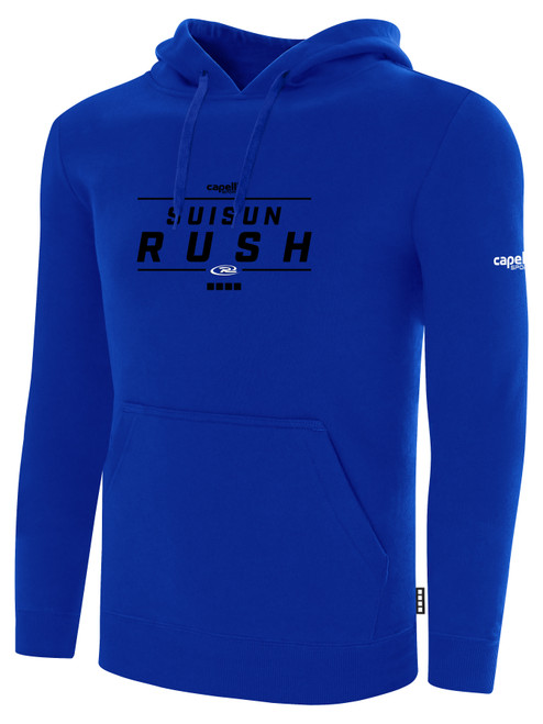 SUISUN RUSH FLEECE HOODIE CREST ON WEARERS CENTER CHEST ROYAL BLUE WHITE