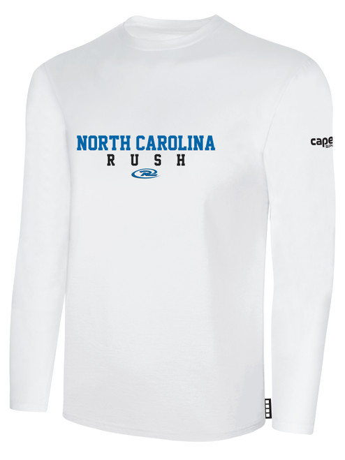 NORTH CAROLINA RUSH  LONG SLEEVE COTTON T-SHIRT CREST ON WEARERS CENTER CHEST WHITE BLACK