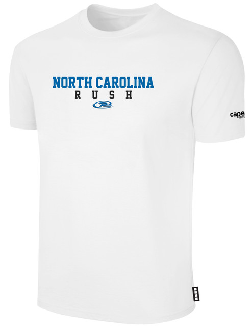 NORTH CAROLINA RUSH  SHORT SLEEVE COTTON T-SHIRT CREST ON WEARERS CENTER CHEST WHITE BLACK