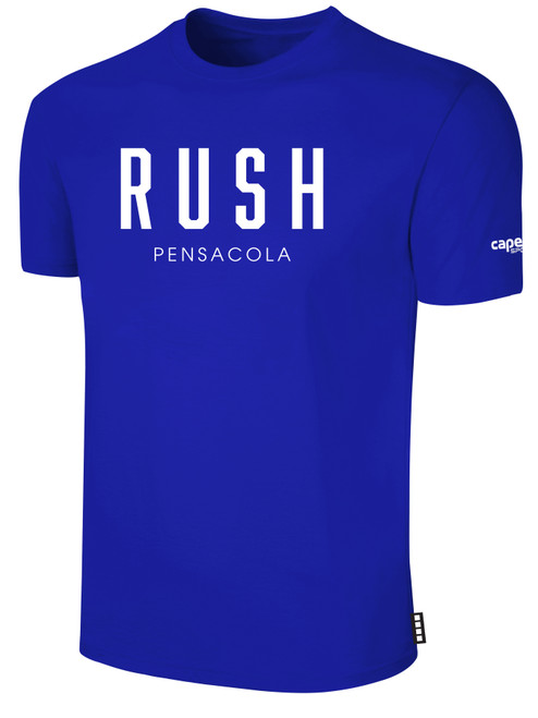PFC  RUSH  SHORT SLEEVE COTTON T-SHIRT CREST ON WEARERS CENTER CHEST ROYAL BLUE WHITE