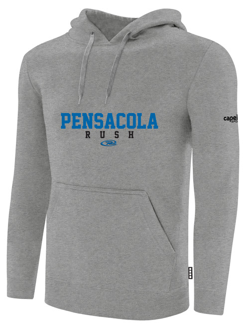 PFC  RUSH   FLEECE   HOODIE CREST ON WEARERS CENTER CHEST LIGHT HEATHER GREY BLACK