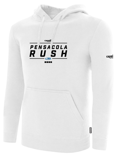PFC  RUSH   FLEECE   HOODIE CREST ON WEARERS CENTER CHEST WHITE BLACK