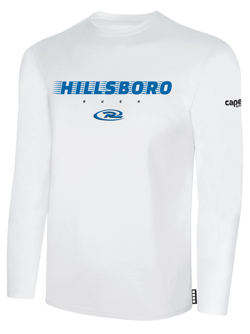 HILLSBORO  RUSH  LONG SLEEVE COTTON T-SHIRT CREST ON WEARERS CENTER CHESTWHITE BLACK
