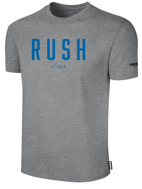 IOWA RUSH NORTH  RUSH SHORT SLEEVE COTTON T-SHIRT CREST ON WEARERS CENTER CHEST LIGHT HEATHER GREY BLACK