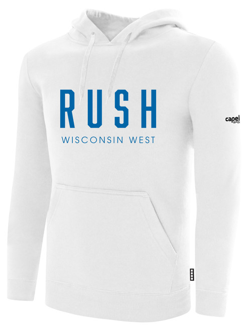 RUSH WI WEST-LX UNITED FLEECE HOODIE CREST ON WEARERS CENTER  CHEST WHITE BLACK