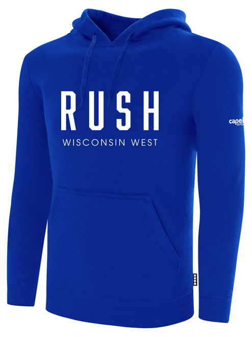 RUSH WI WEST-LX UNITED FLEECE HOODIE CREST ON WEARERS CENTER  CHEST ROYAL BLUE WHITE