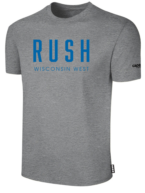 RUSH WI WEST-LX UNITED SHORT      SLEEVE COTTON T-SHIRT CREST ON WEARERS CENTER  CHEST LIGHT HEATHER GREY BLACK
