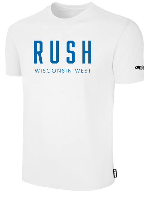 RUSH WI WEST-LX UNITED SHORT SLEEVE     COTTON T-SHIRT CREST ON WEARERS CENTER  CHEST WHITE BLACK