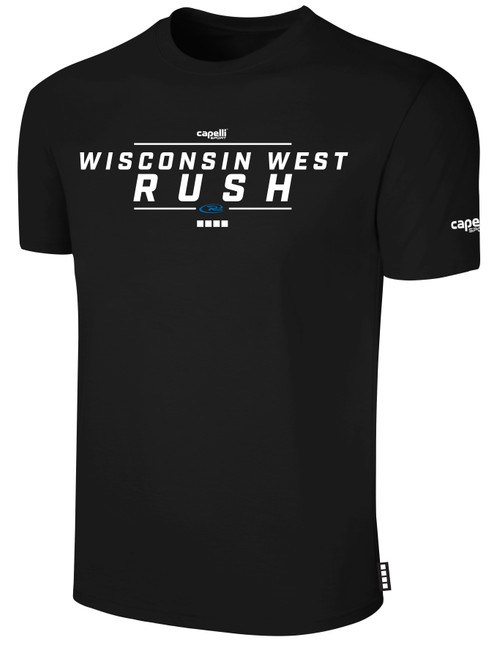 RUSH WI WEST-LX UNITED SHORT  SLEEVE COTTON T-SHIRT CREST ON WEARERS CENTER  CHEST BLACK WHITE