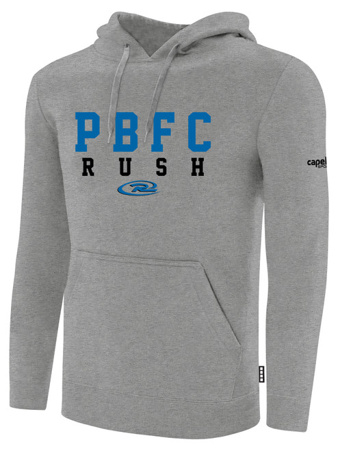 COASTAL RUSH PERDIDO  FLEECE HOODIE CREST ON WEARERS   CENTER  CHEST LIGHT HEATHER GREY BLACK