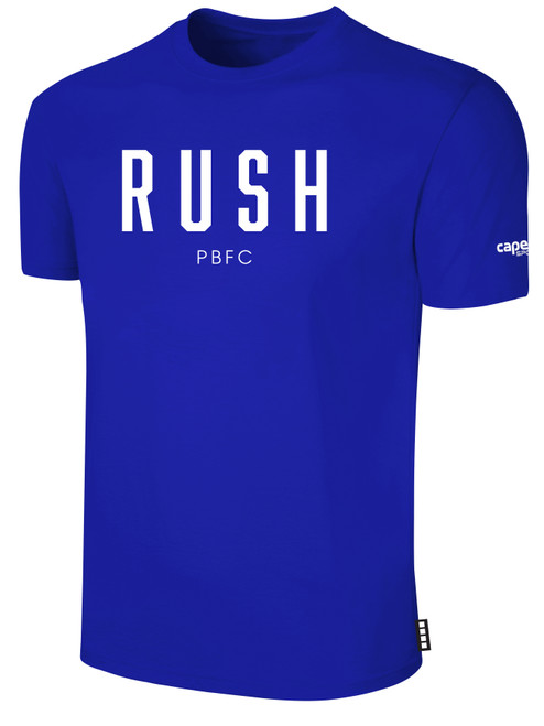 COASTAL RUSH - PERDIDO RUSH SHORT SLEEVE COTTON T-SHIRT CREST   ON  WEARERS CENTER CHEST ROYAL BLUE WHITE