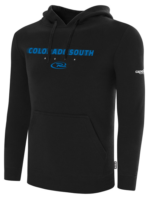 COLORADO RUSH SOUTH  FLEECE HOODIE CREST ON WEARERS CENTER CHEST BLACK WHITE
