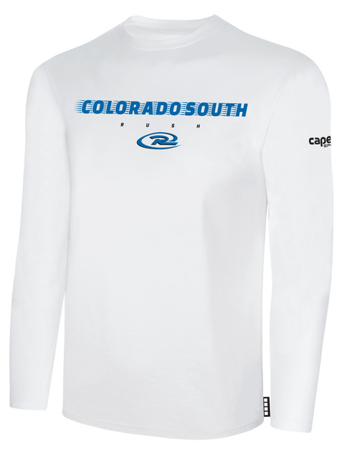 COLORADO RUSH SOUTH   LONG SLEEVE COTTON T-SHIRT CREST ON WEARERS CENTER CHEST WHITE BLACK