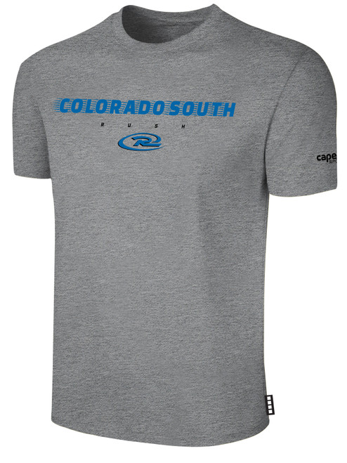 COLORADO RUSH SOUTH   SHORT SLEEVE COTTON T-SHIRT CREST ON WEARERS CENTER CHEST LIGHT HEATHER GREY BLACK