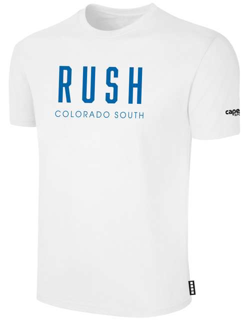 COLORADO RUSH SOUTH   SHORT SLEEVE    COTTON T-SHIRT CREST ON WEARERS CENTER CHEST WHITE BLACK