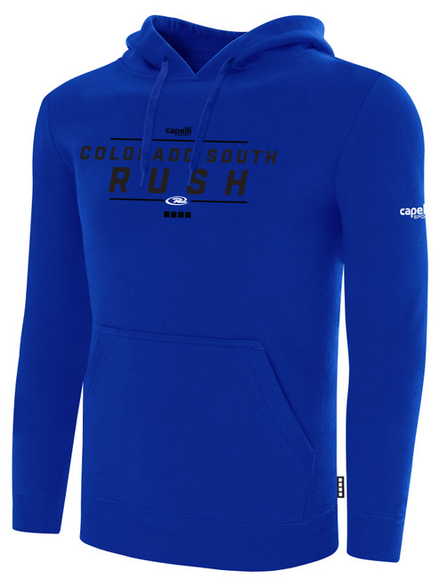 COLORADO  RUSH SOUTH  FLEECE HOODIE CREST ON WEARERS CENTER CHEST ROYAL BLUE WHITE