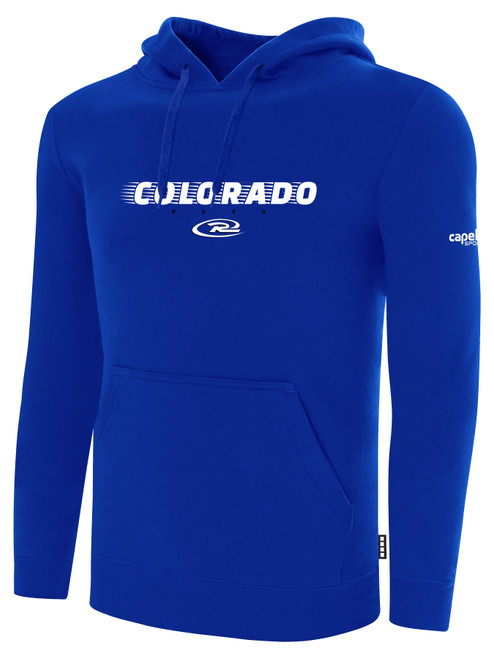 COLORADO RUSH  FLEECE   HOODIE  CREST ON WEARERS CENTER CHEST ROYAL BLUE WHITE