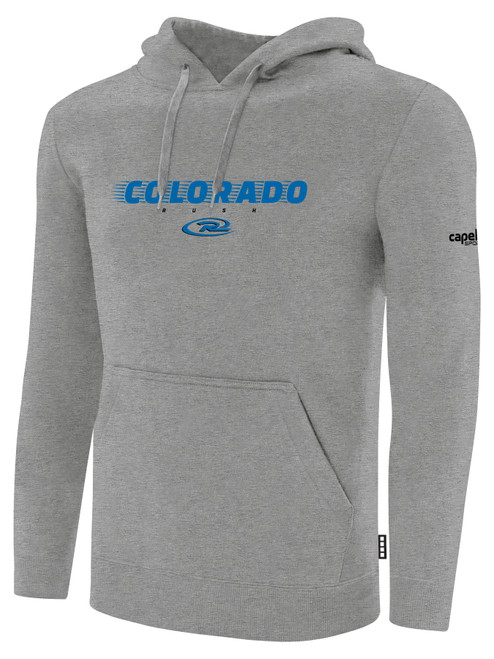 COLORADO RUSH  FLEECE    HOODIE CREST   ON WEARERS CENTER CHEST LIGHT HEATHER GREY BLACK
