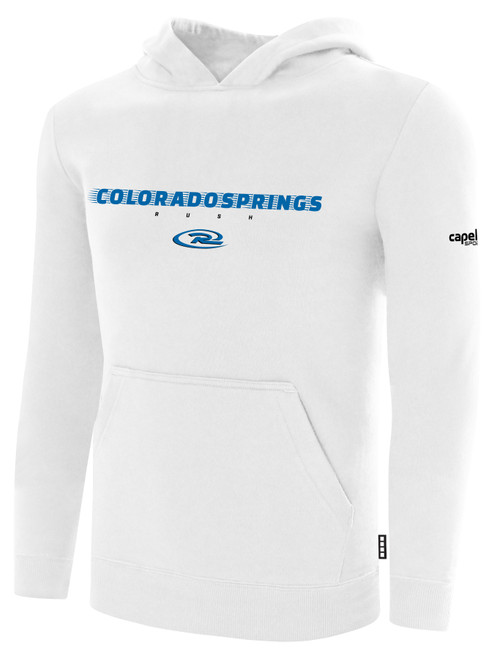 COLORADO RUSH COS   FLEECE HOODIE CREST ON WEARERS CENTER CHEST WHITE BLACK