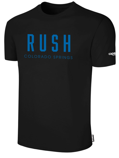 COLORADO RUSH COS  RUSH SHORT SLEEVE   COTTON T-SHIRT CREST ON WEARERS CENTER CHEST BLACK WHITE