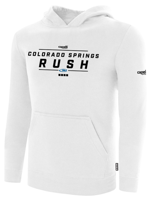 COLORADO RUSH COS   FLEECE    HOODIE CREST ON WEARERS CENTER CHEST WHITE BLACK