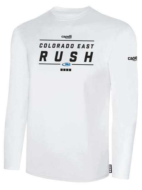 COLORADO RUSH EAST RUSH LONG   SLEEVE COTTON T-SHIRT CREST ON WEARERS   CENTER CHEST WHITE BLACK