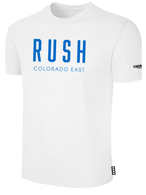 COLORADO RUSH EAST RUSH SHORT SLEEVE COTTON T-SHIRT CREST ON    WEARERS    CENTER CHEST WHITE BLACK