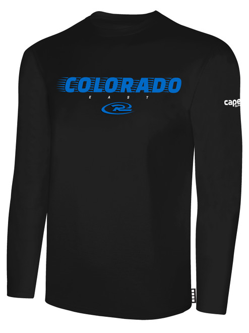 COLORADO RUSH EAST RUSH LONG SLEEVE COTTON T-SHIRT CREST ON WEARERS CENTER CHEST BLACK WHITE