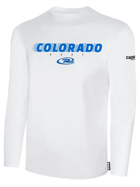 COLORADO RUSH EAST RUSH LONG SLEEVE COTTON T-SHIRT CREST ON WEARERS CENTER CHEST WHITE BLACK