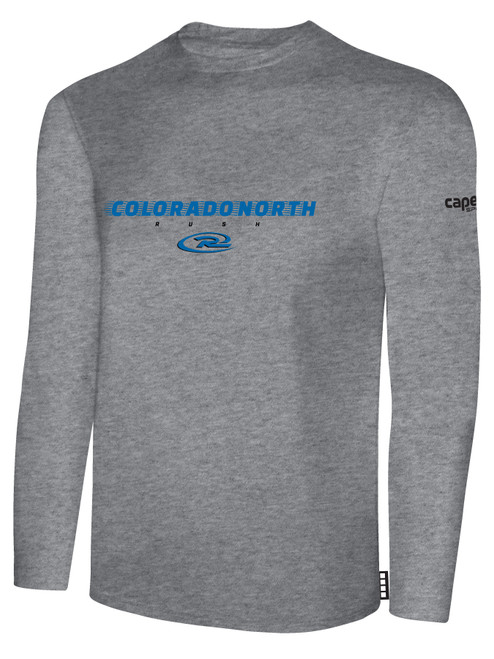 COLORADO RUSH NORTH   LONG SLEEVE COTTON T-SHIRT CREST ON WEARERS CENTER CHEST  LIGHT HEATHER GREY BLACK