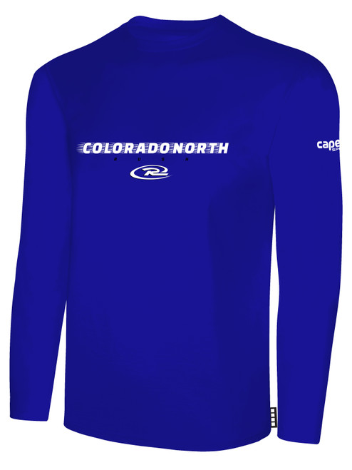 COLORADO RUSH NORTH   LONG SLEEVE COTTON T-SHIRT CREST ON WEARERS CENTER CHEST  ROYAL BLUE WHITE
