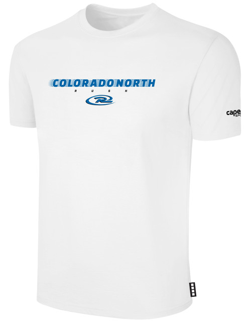 COLORADO RUSH NORTH   SHORT SLEEVE COTTON T-SHIRT CREST ON WEARERS CENTER CHEST  WHITE BLACK