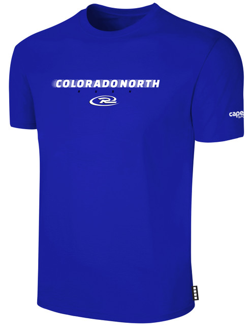 COLORADO RUSH NORTH   SHORT SLEEVE COTTON T-SHIRT CREST ON WEARERS CENTER CHEST  ROYAL BLUE WHITE