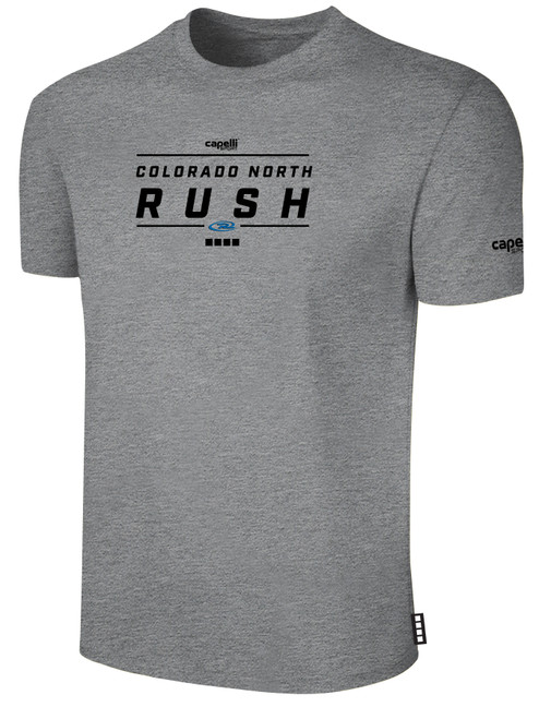 COLORADO RUSH NORTH   SHORT SLEEVE COTTON T-SHIRT CREST ON WEARERS CENTER CHEST LIGHT HEATHER GREY BLACK