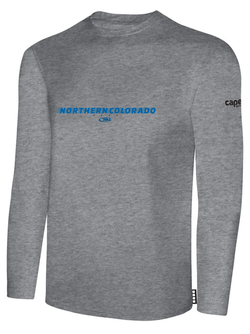 NORCO RUSH  LONG SLEEVE COTTON T-SHIRT CREST ON WEARERS CENTER CHEST  LIGHT HEATHER GREY BLACK