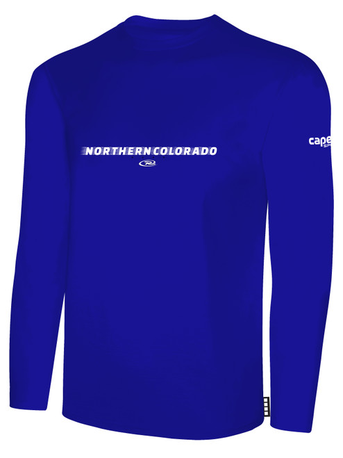 NORCO RUSH  LONG SLEEVE COTTON T-SHIRT CREST ON WEARERS CENTER CHEST  ROYAL BLUE WHITE